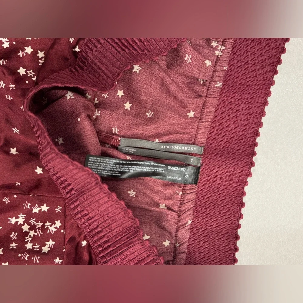 Anthropologie Star Print Pajama Set Burgundy Smocked Cami & Shorts Size S NWOT - Picture 4 of 9